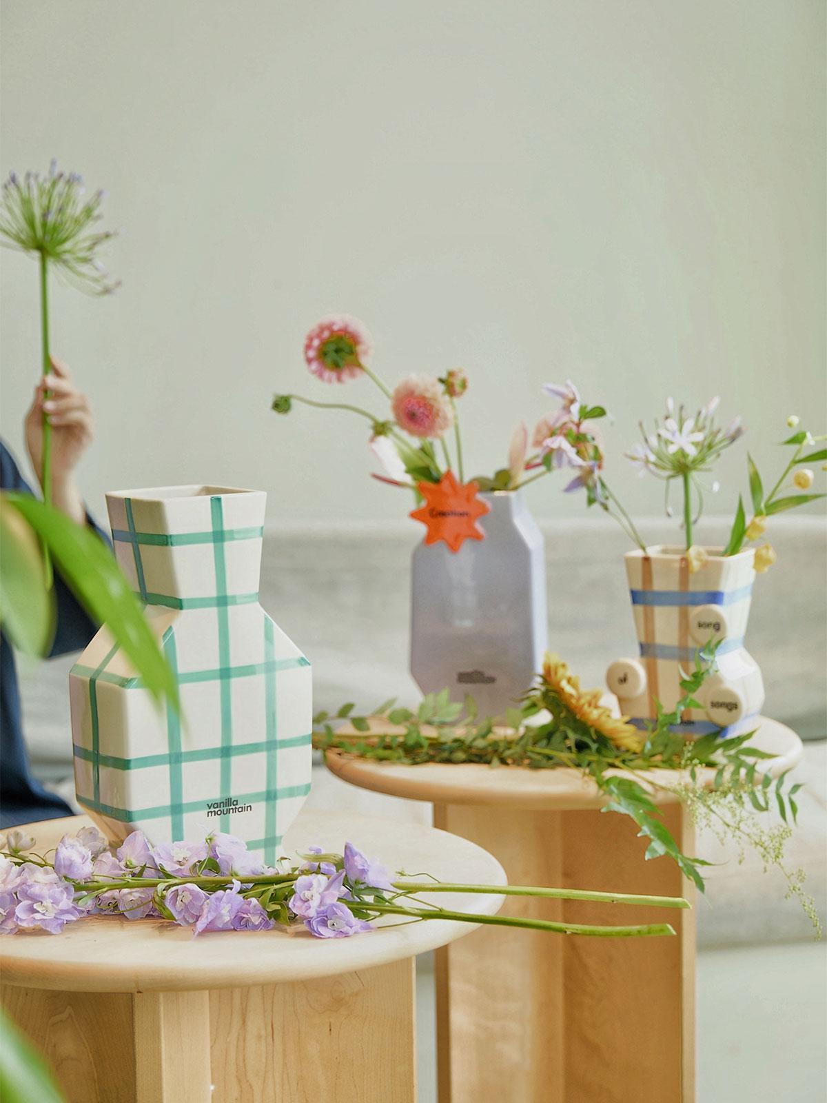 체크 화병 도자기 꽃병 세라믹 꽃꽂이 거실 카페 인테리어 소품 - 상세 이미지 2