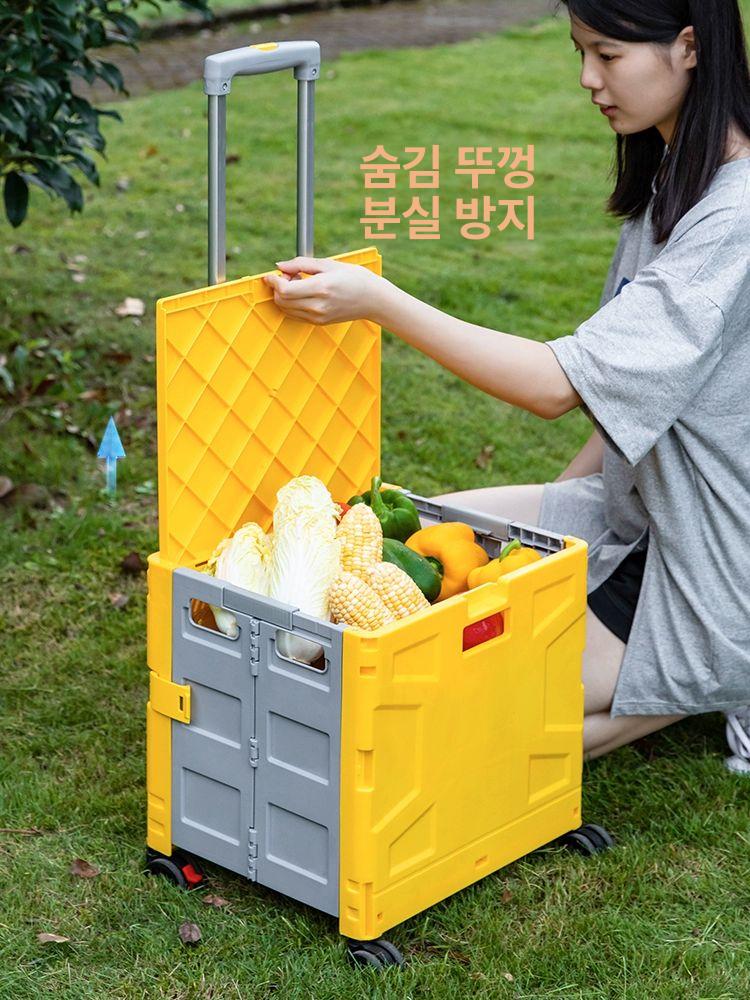 가정용 경량 접이식 쇼핑카트 휴대용 만능 손수레 바퀴 달린 카트 중간 360도 회전 바퀴 그린블랙 브레이크 - 상세 이미지 3