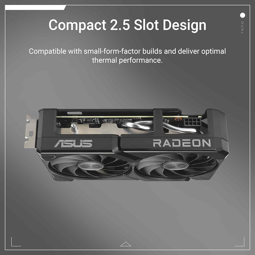 ASUS 듀얼 라데온 RX 9060 XT 16GB GDDR6 그래픽 카드(PCIe 5.0, HDMI 2.1b, 디스플레이포트 2.1a, 2.5 슬롯 디자인, 축류 팬 0dB 기술 - 상세 이미지 2
