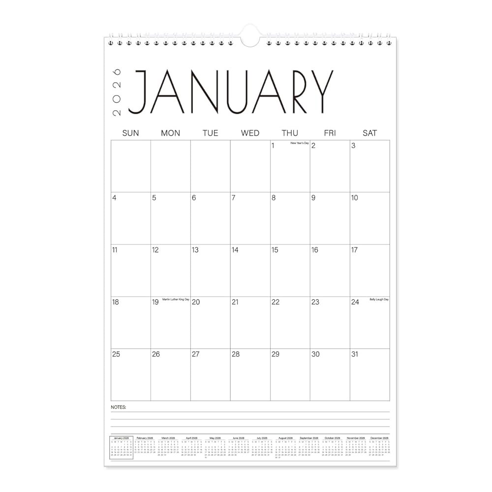 달력 2026-20개월 벽 달력, 2026년 프리미엄 55.9cm(15 1월부터 2026, x 휴일 6월까지, 블랙 표시 단어 수직, 2027년 22인치) 벽걸이 정리용 포함, - 상품 이미지