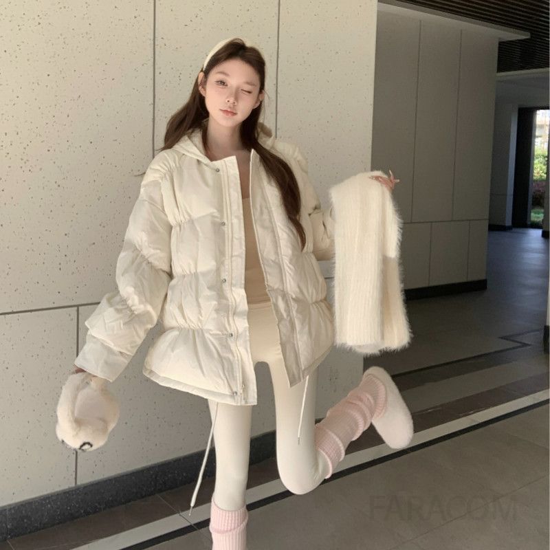 여성 빈티지 레트로 미니멀 유니크 루즈핏 헤비 후드 셔링 집업 퀼팅 패딩 점퍼 아우터 숏패딩 스트릿 - 상품 이미지