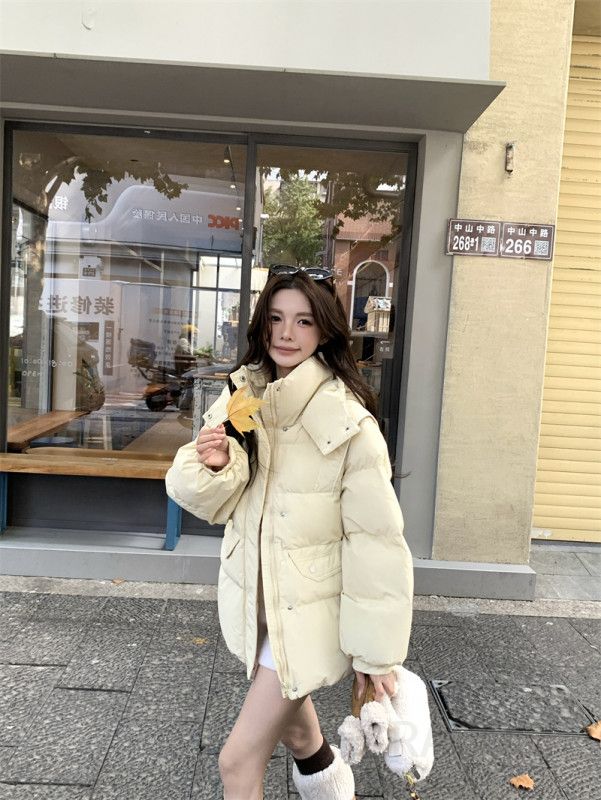 여성 빈티지 루즈핏 면혼방 후드 집업 포켓 퀄팅 패딩 점퍼 데일리 캐주얼 넉넉한 오버핏 아우터 - 상세 이미지 4