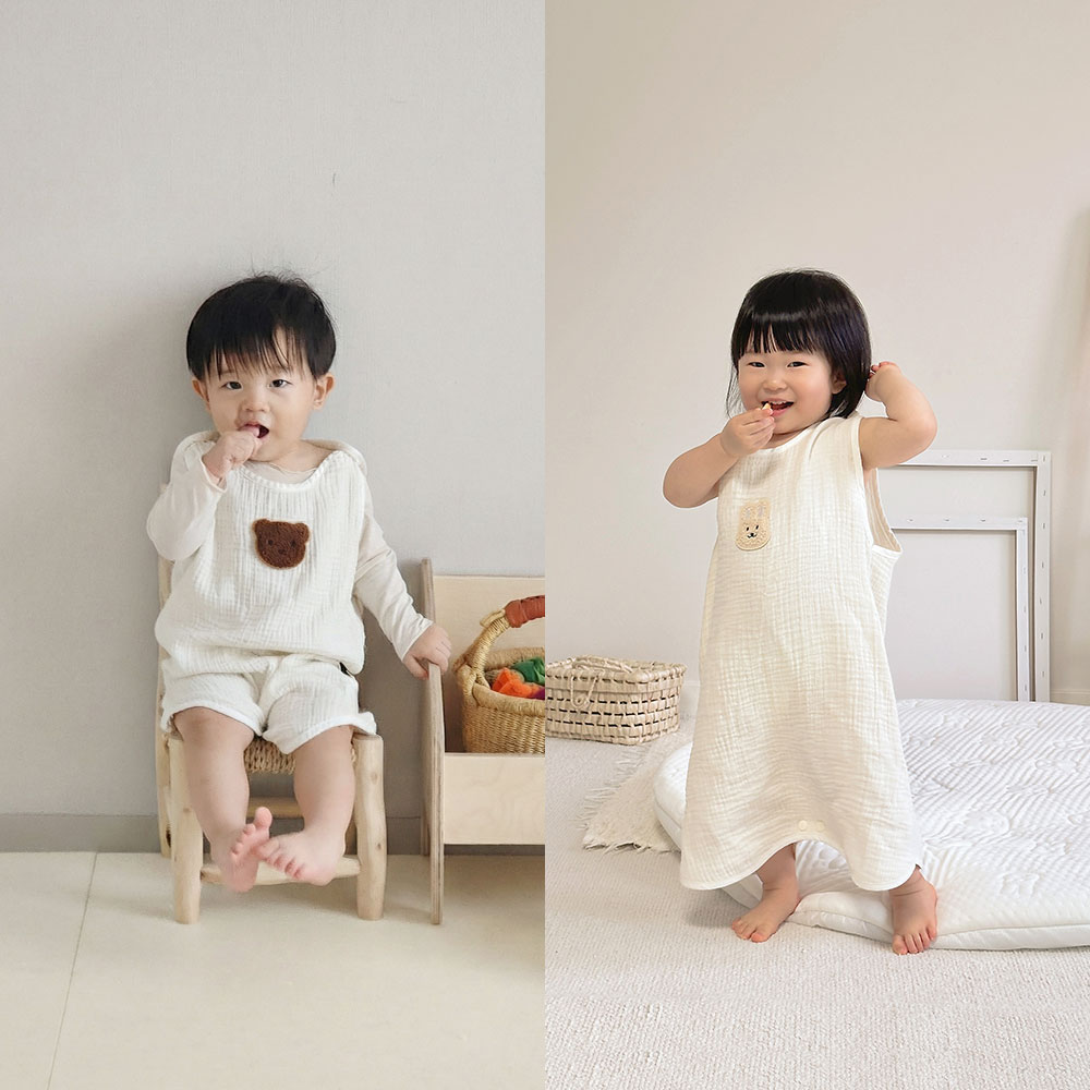사계절 여름 아기 유아 신생아 수면조끼 2중직 L 곰 모달 거즈 수면 잠옷 - 상품 이미지