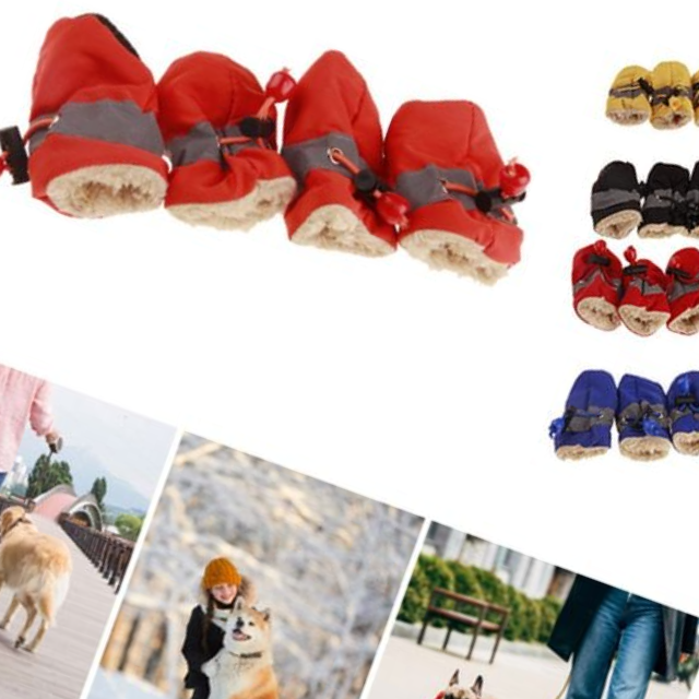 강아지 털신발 4P 슈즈 산책 부츠 애견신발 겨울 양말
