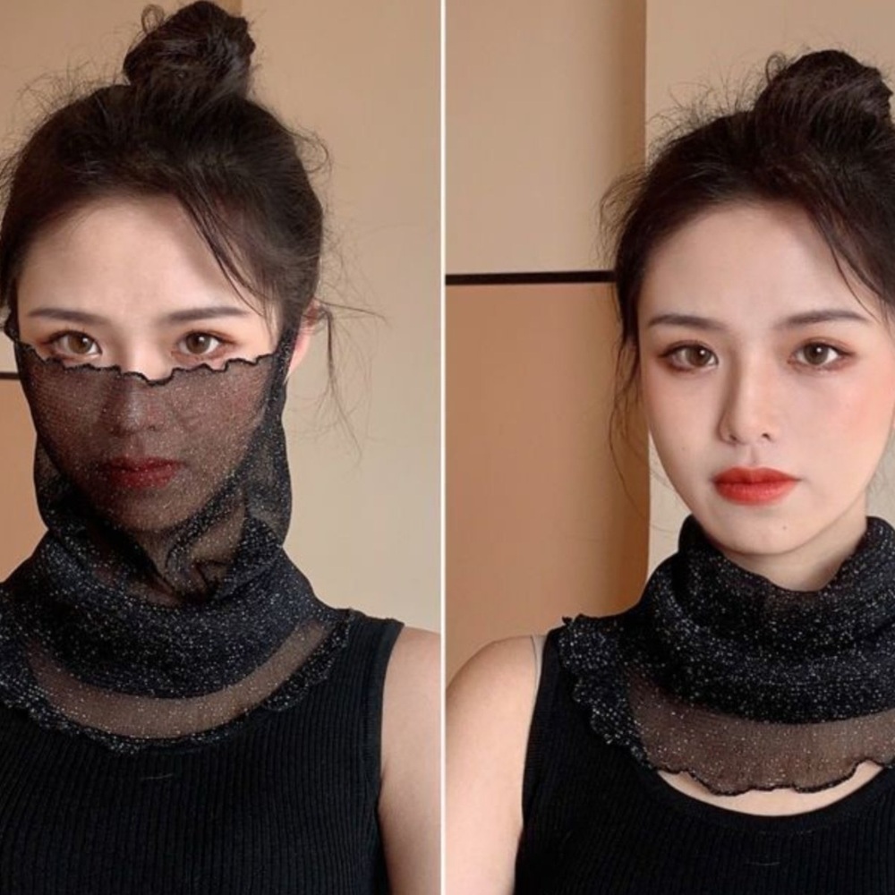 얼굴까지 커버 수면넥워머 여름철 더위 이기는 시원한 통기성 시스루 얇은 반짝이 메쉬 스판 - 상품 이미지
