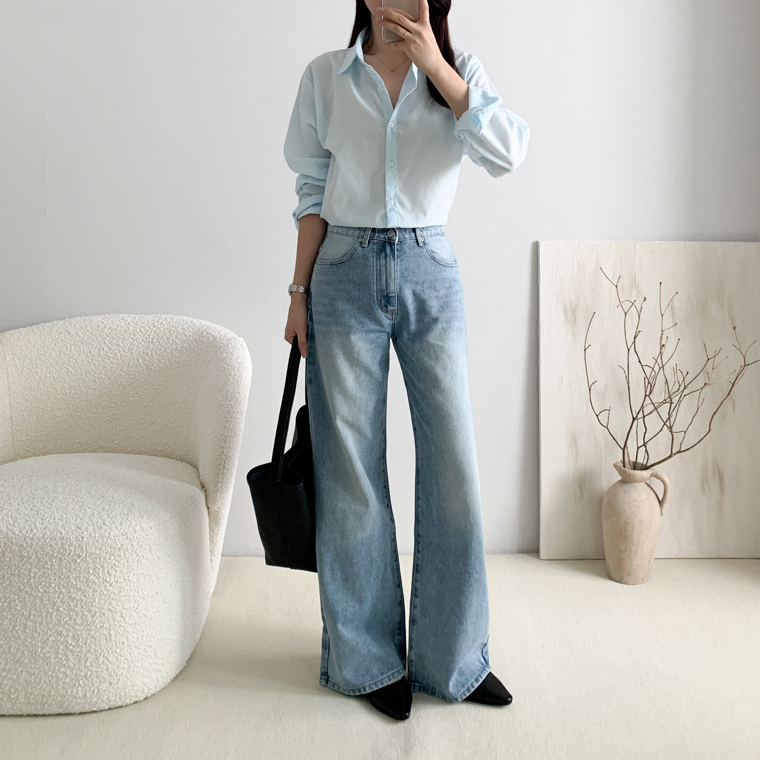 1+1 흰셔츠 흰색블라우스 하늘색셔츠 소라색셔츠 이미지 7