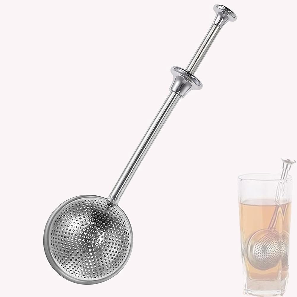 긴 손잡이 티볼, 느슨한 잎차용 스테인리스 스틸 티 인퓨저, 컵과 찻주전자용 손잡이가 있는 필터, 재사용 가능한 미세 메쉬 간격 디퓨저 스냅 볼 스트레이너 - 상품 이미지