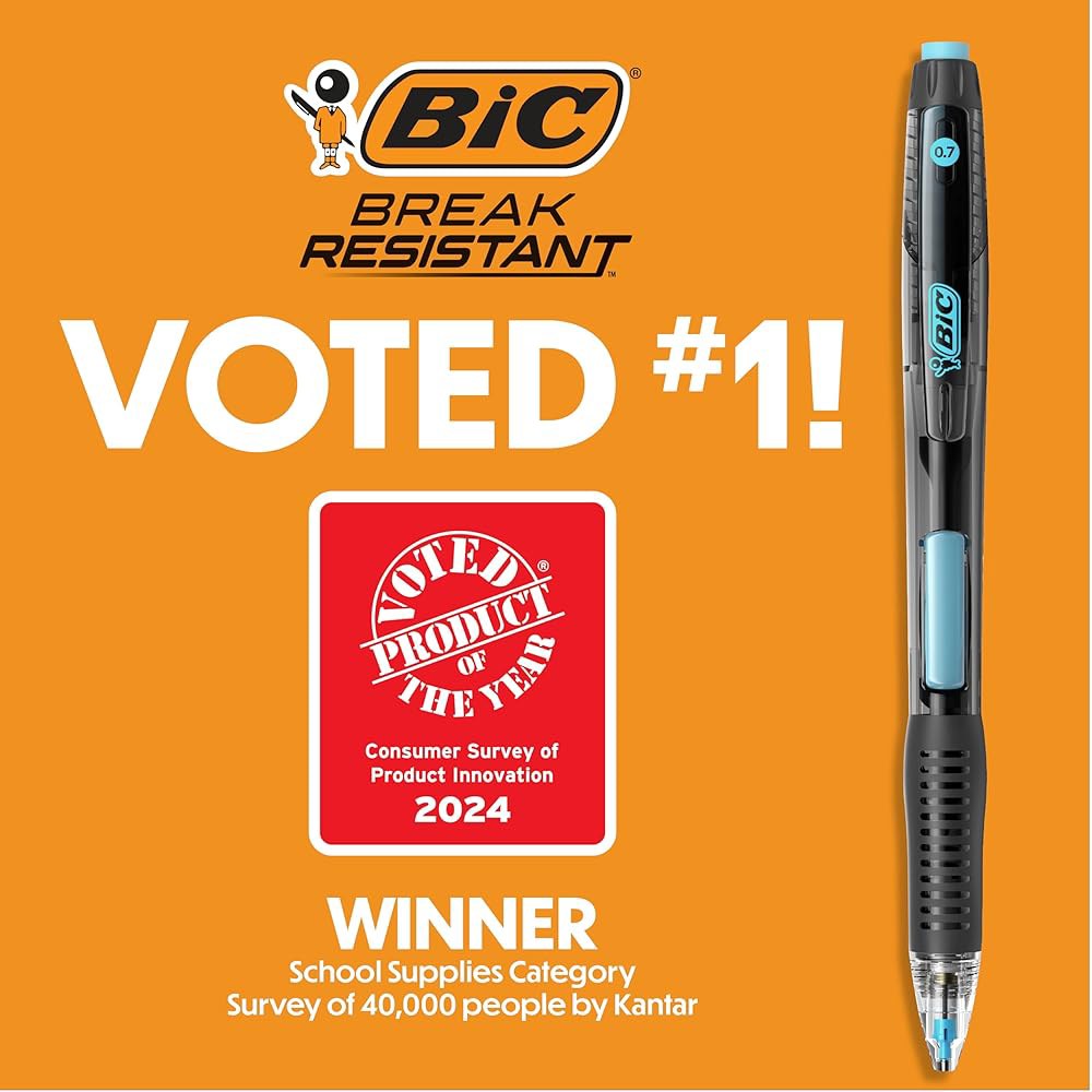 지우개가 있는 BIC 파손 방지 샤프, 2번 중간 지점(0.7mm), 학교 또는 사무용품용 4인용 팩 연필, 납 및 지우개 리필 - 상세 이미지 3