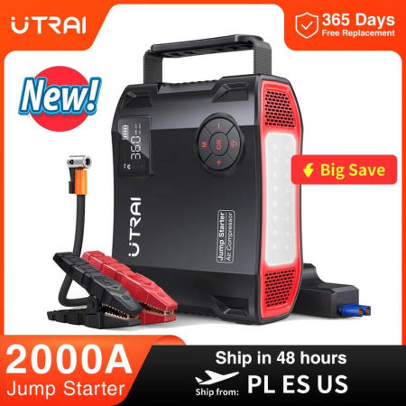 [해외]UTRAI 점프 스타터 파워 뱅크, 4 인 1 2000A, 16000mAh 150PSI 공기 압축기, 타이어 펌프, 휴대용 충전기, 자동차 부스터 시동 장치 2 2000A