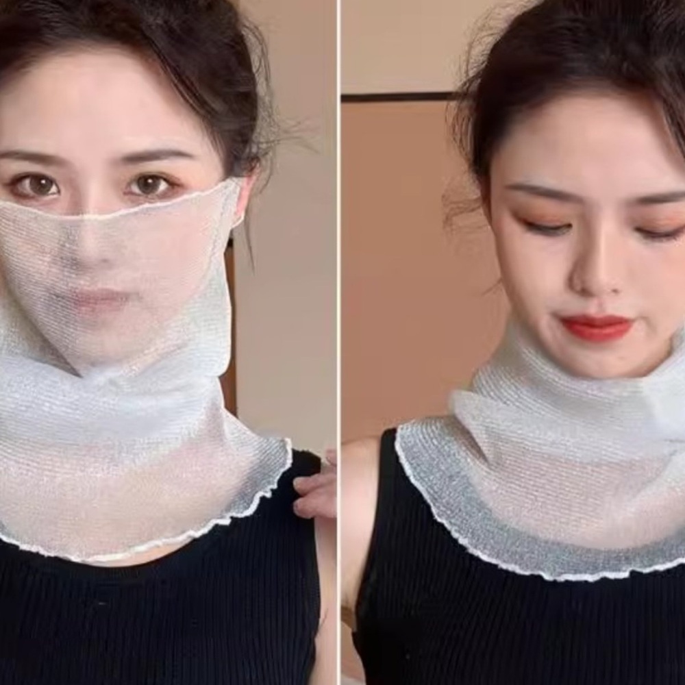 얼굴까지 커버 수면넥워머 여름철 더위 이기는 시원한 통기성 시스루 얇은 반짝이 메쉬 스판 - 상세 이미지 2