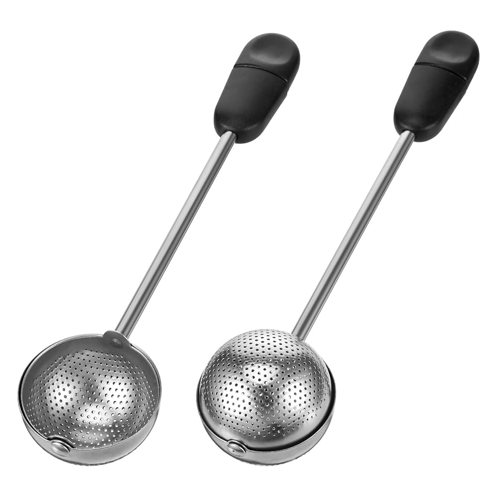2 PCS 스테인리스 스틸 티 스트레이너, 긴 손잡이 비틀기 티볼, 재사용 가능한 느슨한 잎차 스티퍼, 잎차를 위한 메쉬 - 상품 이미지