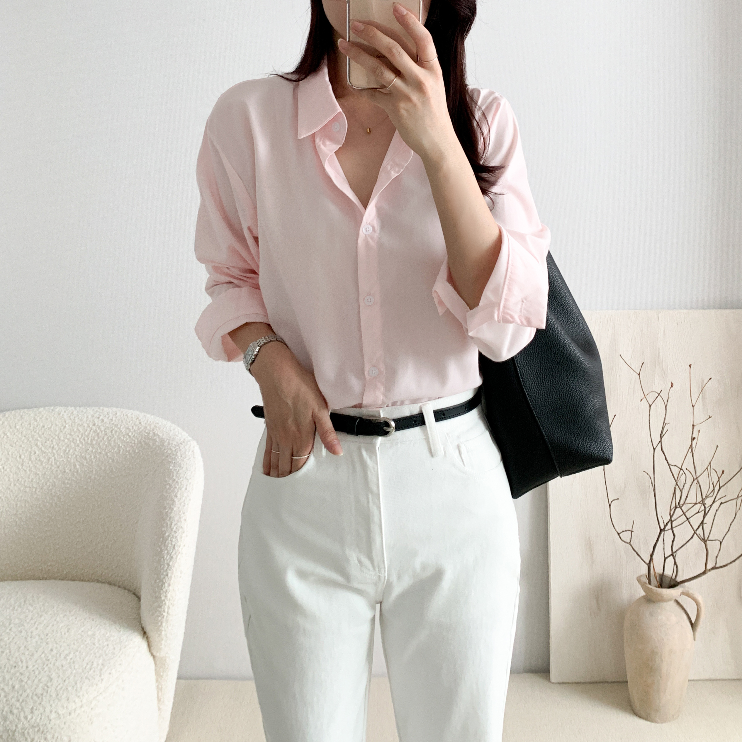 1+1 흰셔츠 흰색블라우스 하늘색셔츠 소라색셔츠 이미지 8