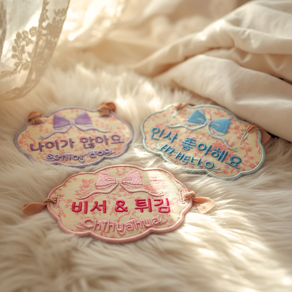 강아지 유모차 메시지 태그 자수 커스텀 파우치 홀위치 선택