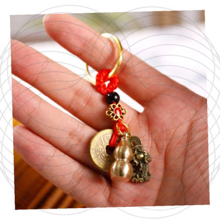 황금 박쥐 동전 키링 풍수 부적 차량용 액세서리 전통 문양 금속 장식품 행운 부적 키고리