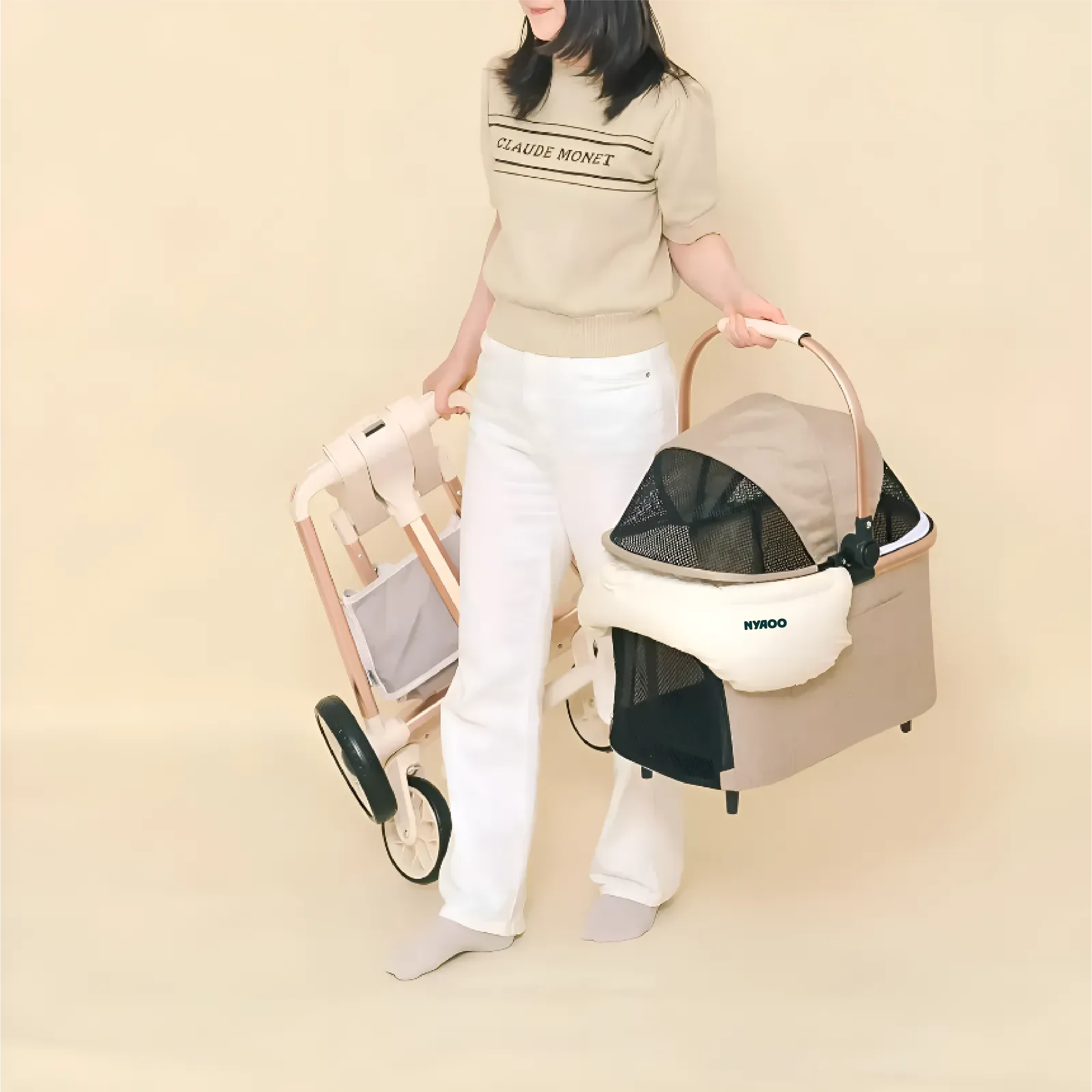 냐오오 Latte 강아지 유모차 가드 포함 소형견 무소음 펫모차 분리형 웨건 반려견 개모차