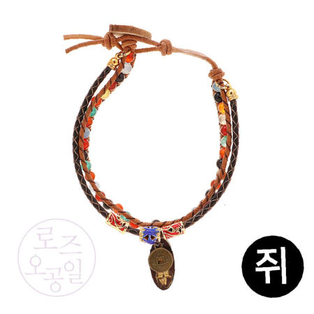 조조 불교 원석 가죽팔찌 쥐띠 엽전염주 팔찌염주