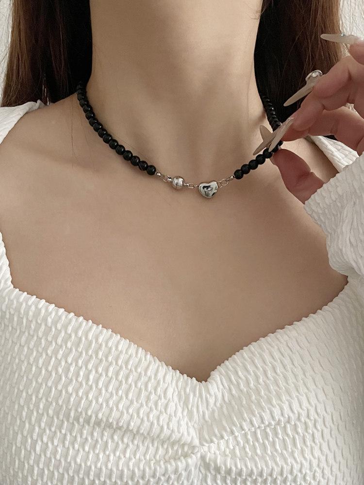 나솔사계 경리 비즈 목걸이 블랙 여름 연예인 스타일 - 상품 이미지