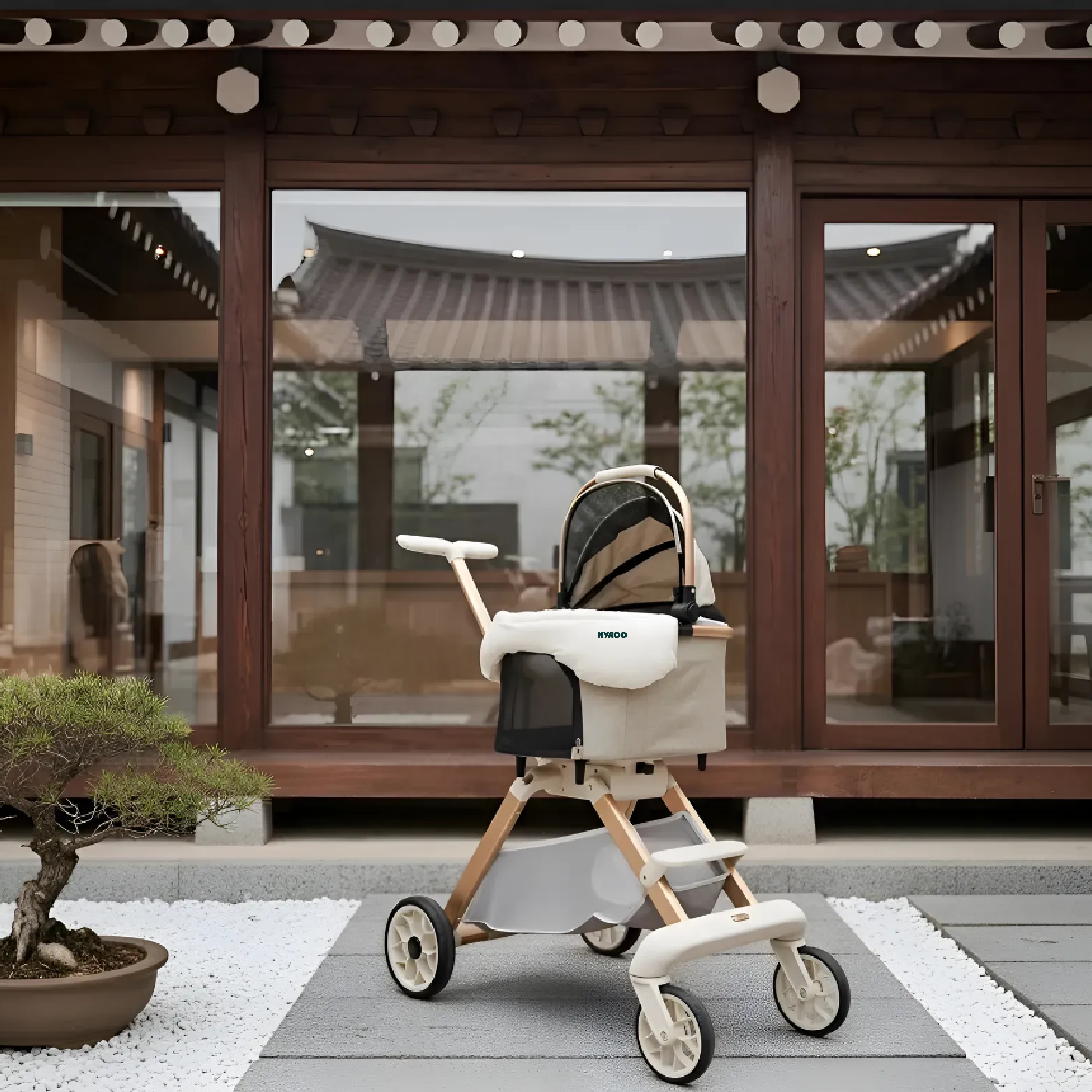 냐오오 Latte 강아지 유모차 가드 포함 소형견 무소음 펫모차 분리형 웨건 반려견 개모차