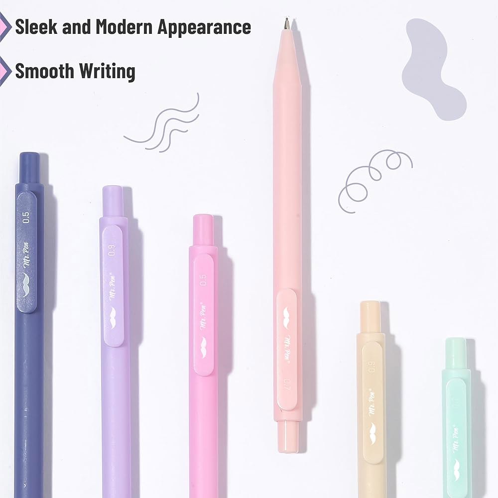 미스터 펜- 납 리필 및 지우개가 포함된 파스텔 샤프 세트, 6팩, 3사이즈, 0.5 0.7 0.9mm, 에스테틱 - 상세 이미지 3