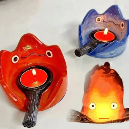 [해외]Calcifer 테이블 장식 촛대 홀더 불꽃 수지 공예 데스크탑 아로마 테라피 기본 거실 홈 215013