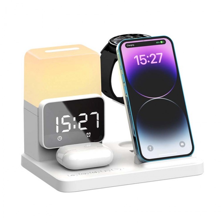 6 IN 1 USB C타입 무드등 시계 18W 고속무선 충전기 스마트폰 무선이어폰 워치 - 상품 이미지