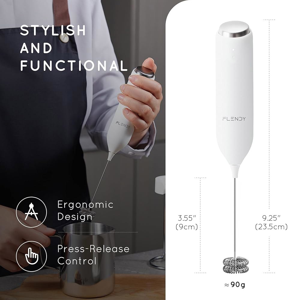 펜디 충전식 우유 거품기 핸드헬드, USB-C 충전 스탠드가 있는 커피 전기 음료 믹서 커피용 미니 거품기, 말차 - 상세 이미지 3