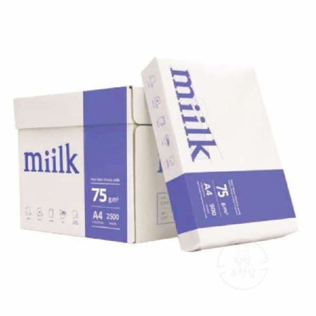 랑랑샵 복사용지A4 밀크75g 500매X5권 한국제지 인쇄용지 에이포용지 팩스용지 A4종이 A4지