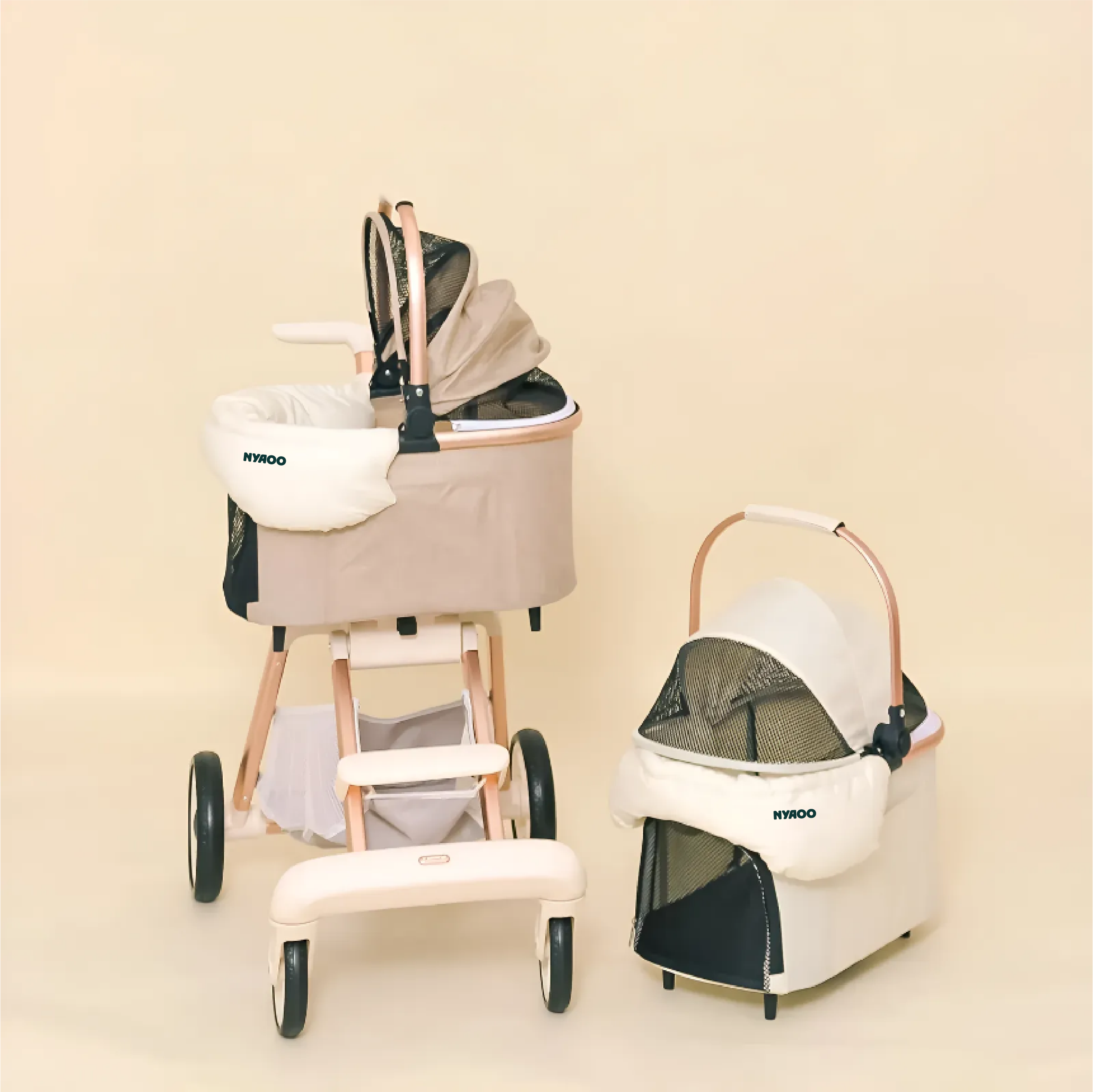 냐오오 Latte 강아지 유모차 가드 포함 소형견 무소음 펫모차 분리형 웨건 반려견 개모차