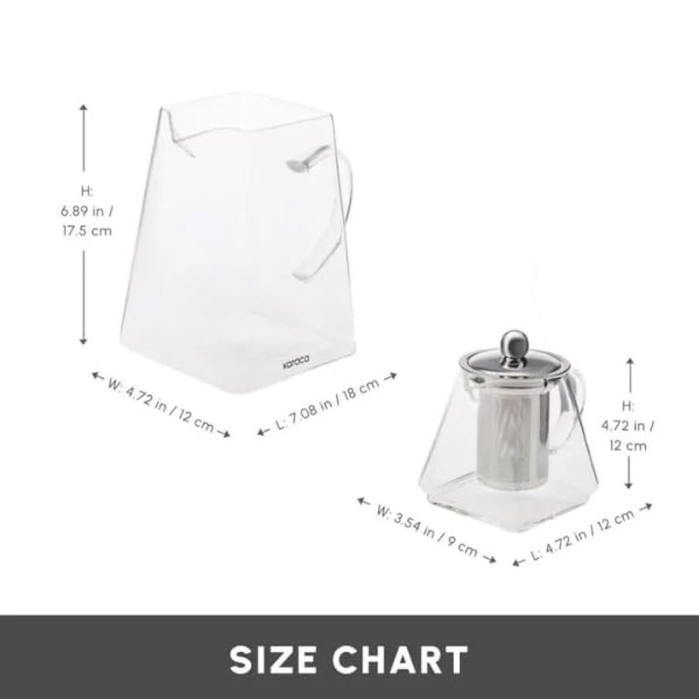 가스레인지탑용 인퓨저와 뚜껑이 있는 카라카 기자 보로실리케이트 유리 주전자, 투명, 0.45리터 티 포트 및 루즈 & 허브용 1.5리터 주전자 세트, 식기세척기 사용 안전 - 상세 이미지 3