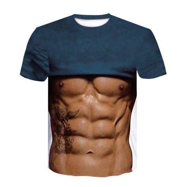 가슴털 재밌는 특이한옷 관종템 웃긴 티셔츠 가짜 반팔티 옷 근육 프린팅 털보 복근 남자 - 상세 이미지 3