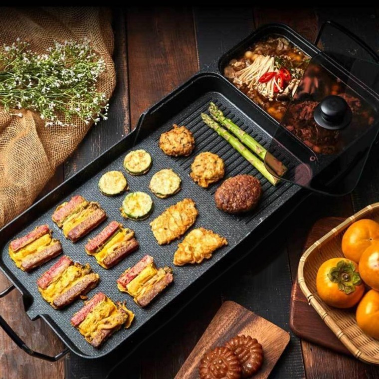 콤보 전기 그릴 전골팬 후라이팬 강화유리 덮개 냄비