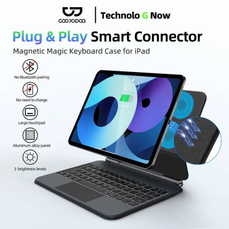 [해외]GOOJODOQ 스마트 플러그 앤 플레이 매직 키보드 케이스, iPad Pro 11 2024 M4 Air 4/5/6 멀티 터치 패드, 역방향 충전 217037