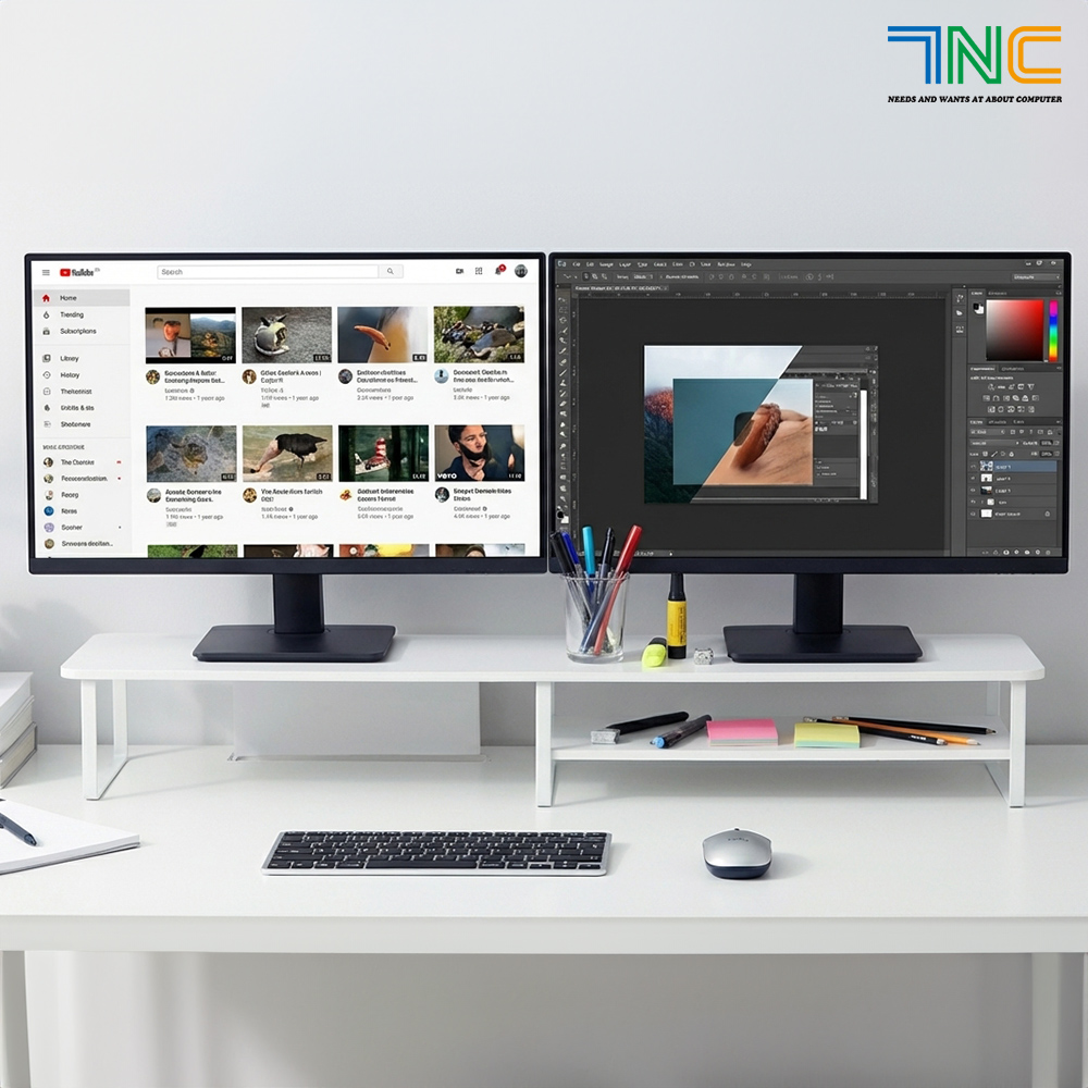 7NC 2단 듀얼 모니터받침대 1000 높은 받침 선반 사무실 수납형 컴퓨터 책상 서랍형 제품 이미지