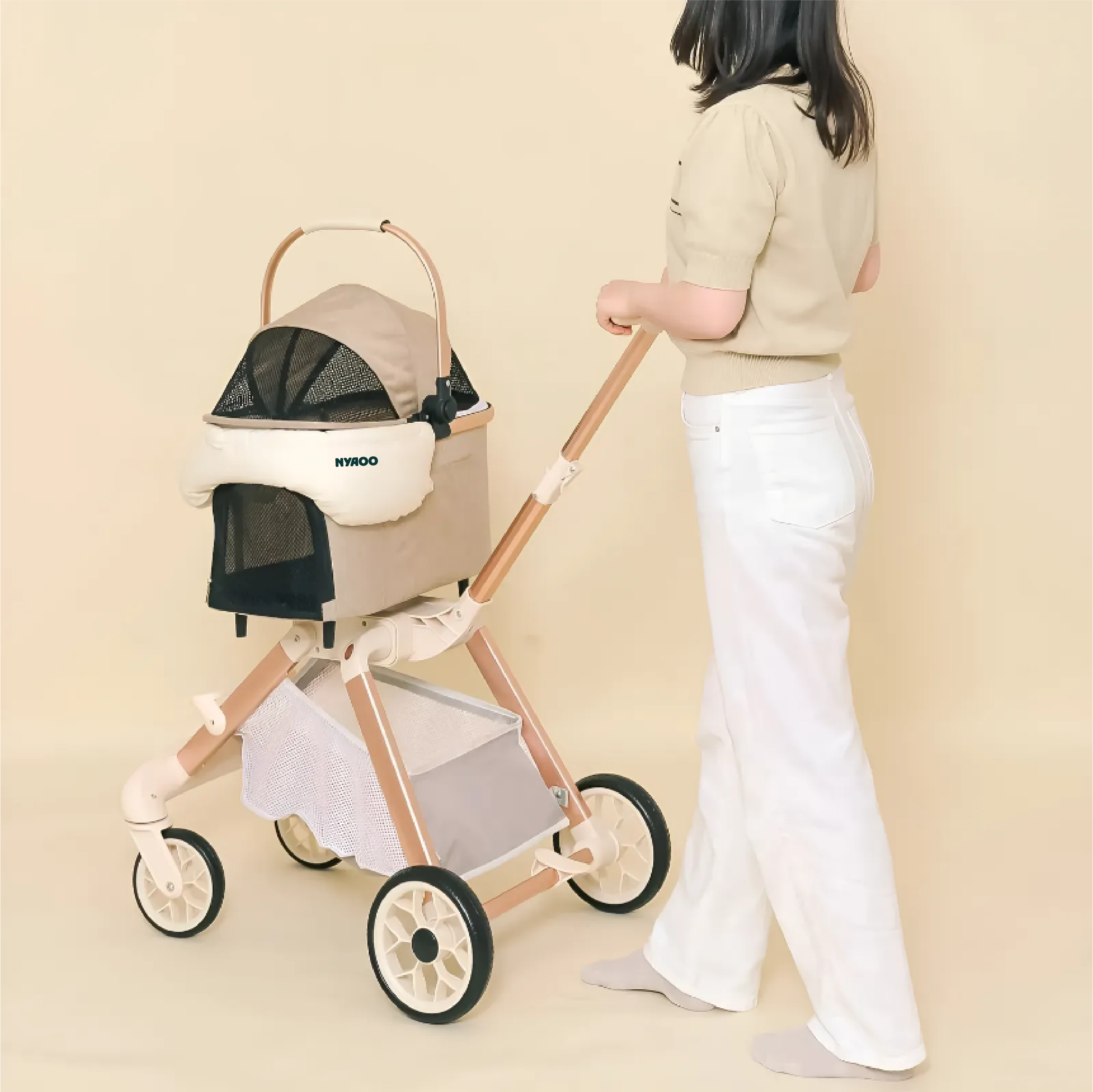 냐오오 Latte 강아지 유모차 가드 포함 소형견 무소음 펫모차 분리형 웨건 반려견 개모차