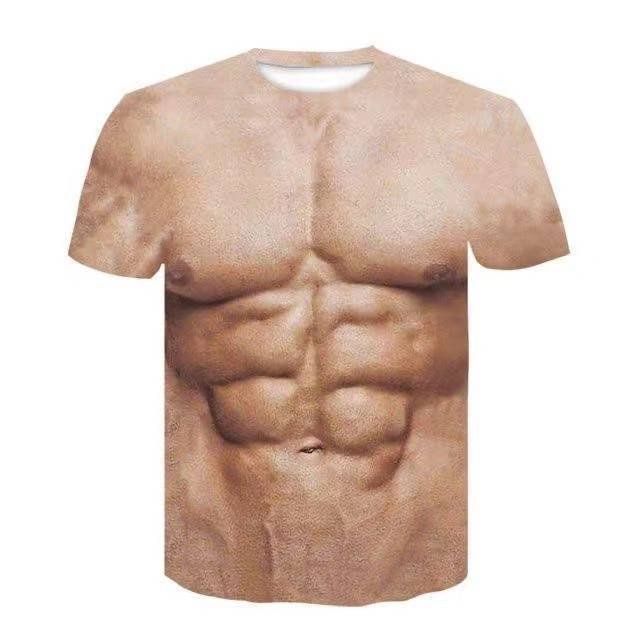 가슴털 재밌는 특이한옷 관종템 웃긴 티셔츠 가짜 반팔티 옷 근육 프린팅 털보 복근 남자 - 상세 이미지 4