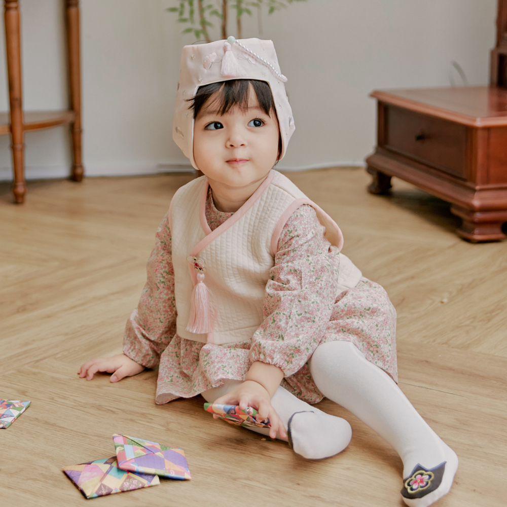 꽃담 한복슈트 여자 아기 한복 9개월 여아 핑크 개량 백일 - 상품 이미지