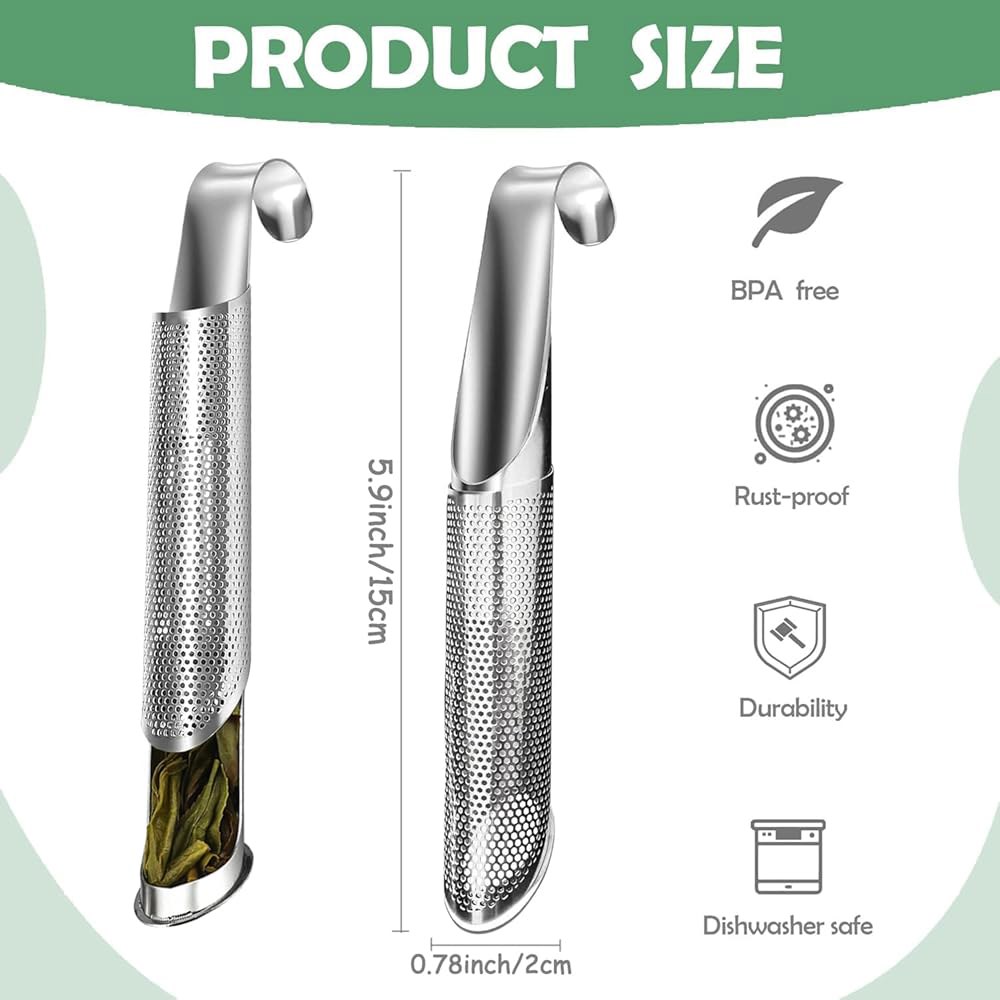 2팩 티 인퓨저, 느슨한 차를 위한 엑스트라 파인 메쉬 스트레이너, 잎차, 커피, 향신료, 조미료를 스테인리스 스틸 롱 핸들 스티퍼 디퓨저 - 상세 이미지 2