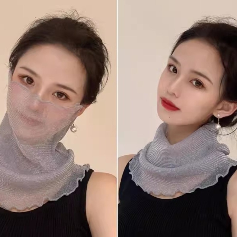 얼굴까지 커버 수면넥워머 여름철 더위 이기는 시원한 통기성 시스루 얇은 반짝이 메쉬 스판 - 상세 이미지 4