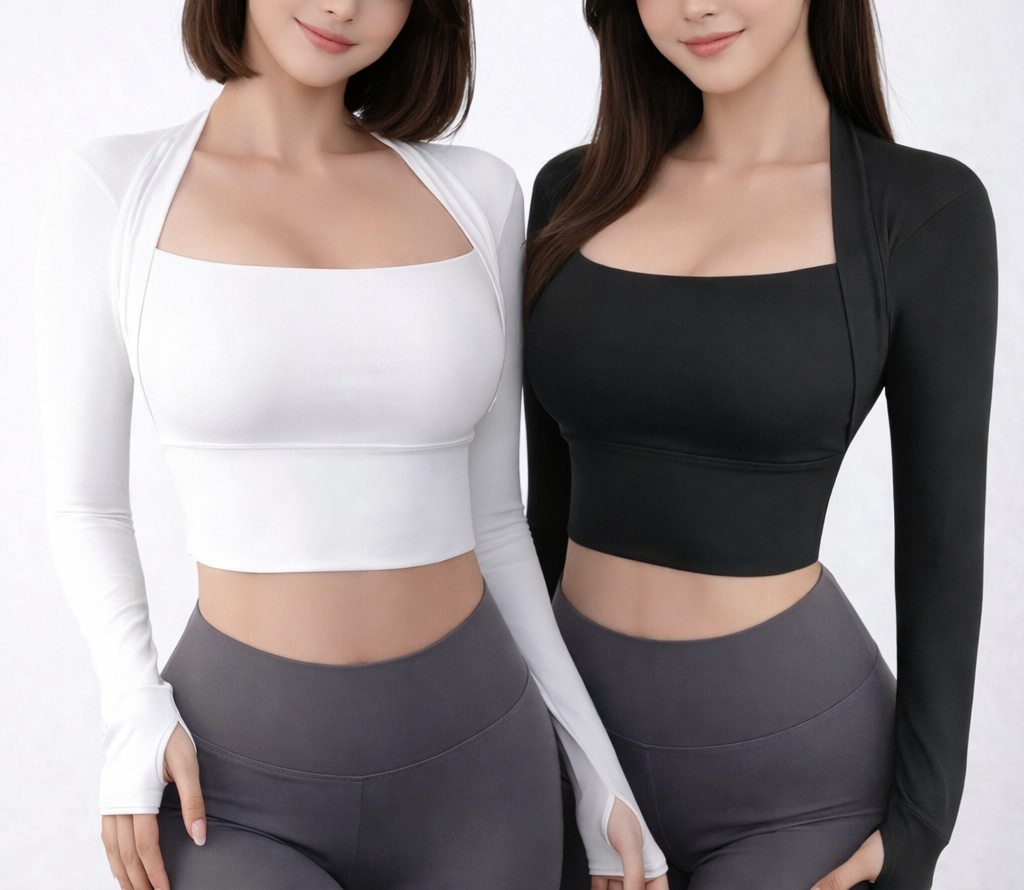 요가브라탑 필라테스브라탑 긴팔 숄카라 N214 - 상품 이미지
