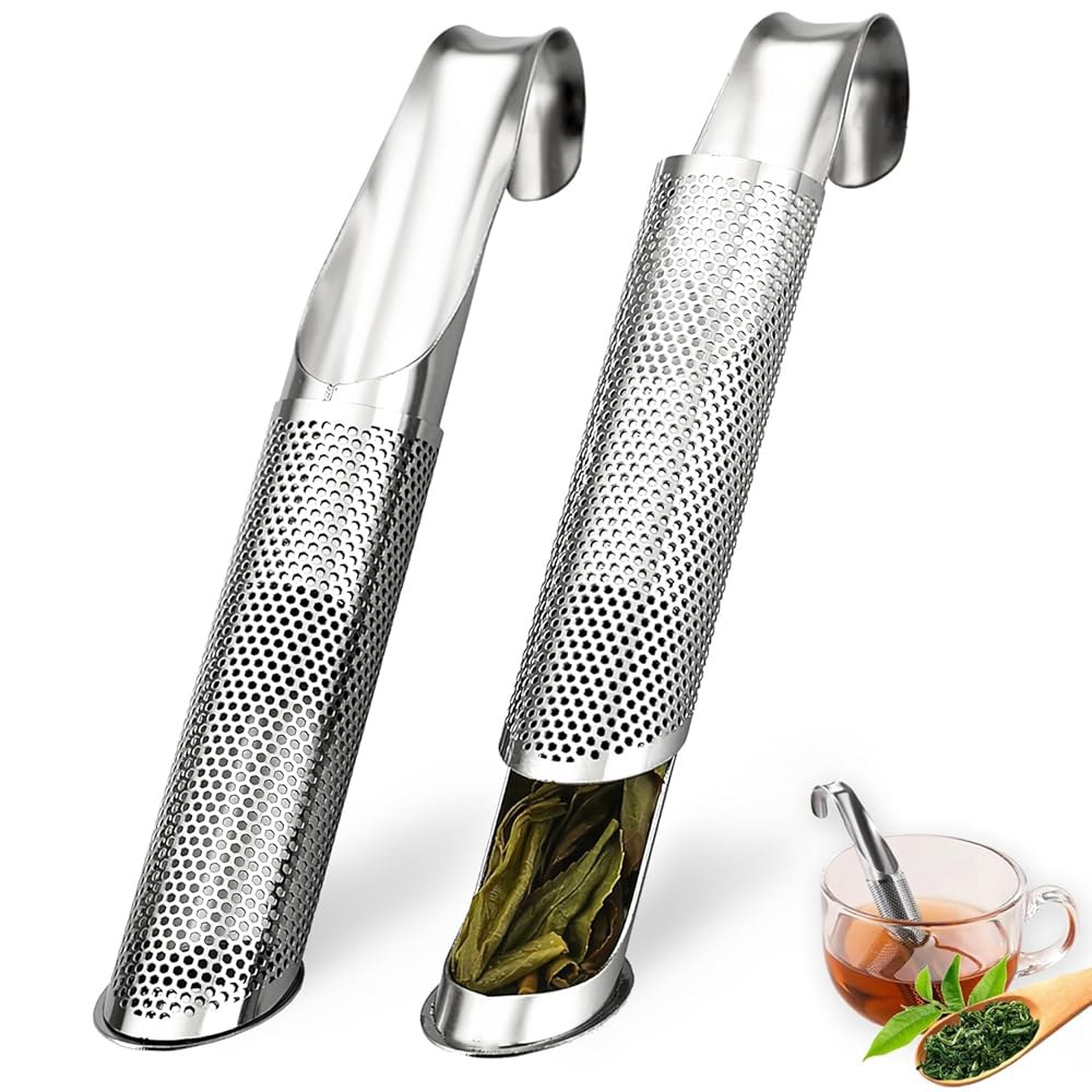 2팩 티 인퓨저, 느슨한 차를 위한 엑스트라 파인 메쉬 스트레이너, 잎차, 커피, 향신료, 조미료를 스테인리스 스틸 롱 핸들 스티퍼 디퓨저 - 상품 이미지