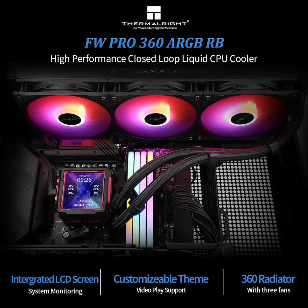 Thermalright FW PRO 360 ARGB RB CPU AIO 쿨러, 컴퓨터 워터 쿨러 시스템, 320x320 해상도의 IPS LCD 화면, AM5용, 인텔 LGA1700 - 상세 이미지 2