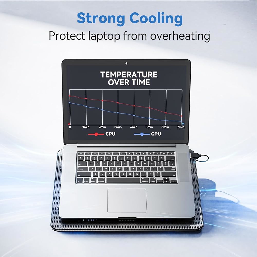 TECKNET 노트북 냉각 패드, 휴대용 슬림 콰이어트 USB 전원 패드 스탠드 파란색 LED 팬 3개 포함, 12-17인치(블랙) 장착 가능 Black - 상세 이미지 2