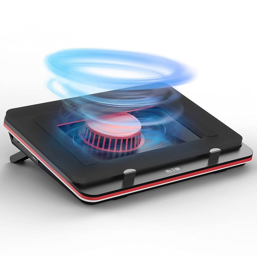 속도가 무한히 가변적인 IETS GT500 강력 터보팬(5000RPM) 노트북 쿨링 패드, 급속 냉각 게이밍 노트북용 씰 폼, 3포트 USB 허브가 장착된 13-17.3인치 쿨러 - 상품 이미지