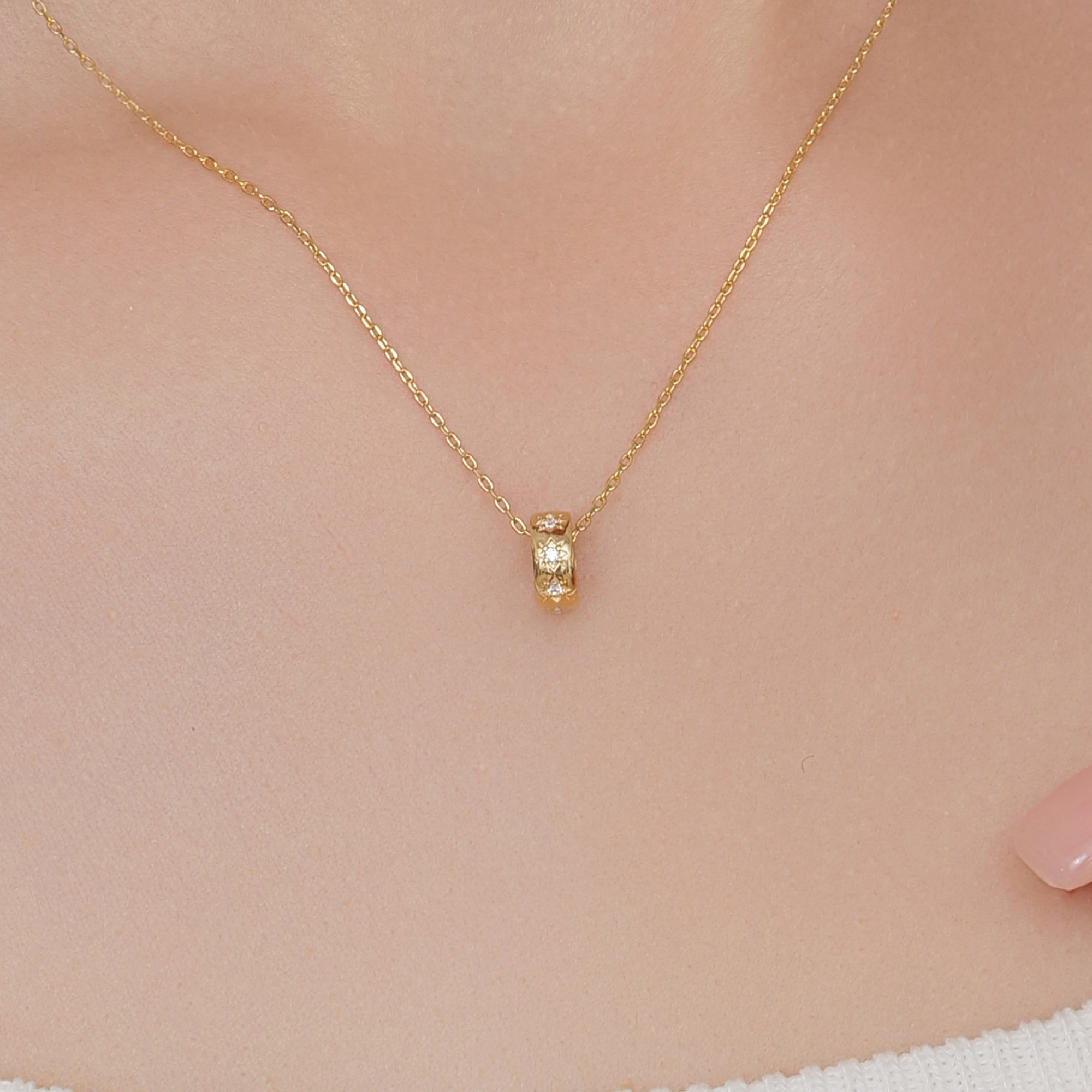 14K 18K 마리엔 모이사나이트 스타 펜던트 목걸이 원통 데일리 선물 - 상세 이미지 3