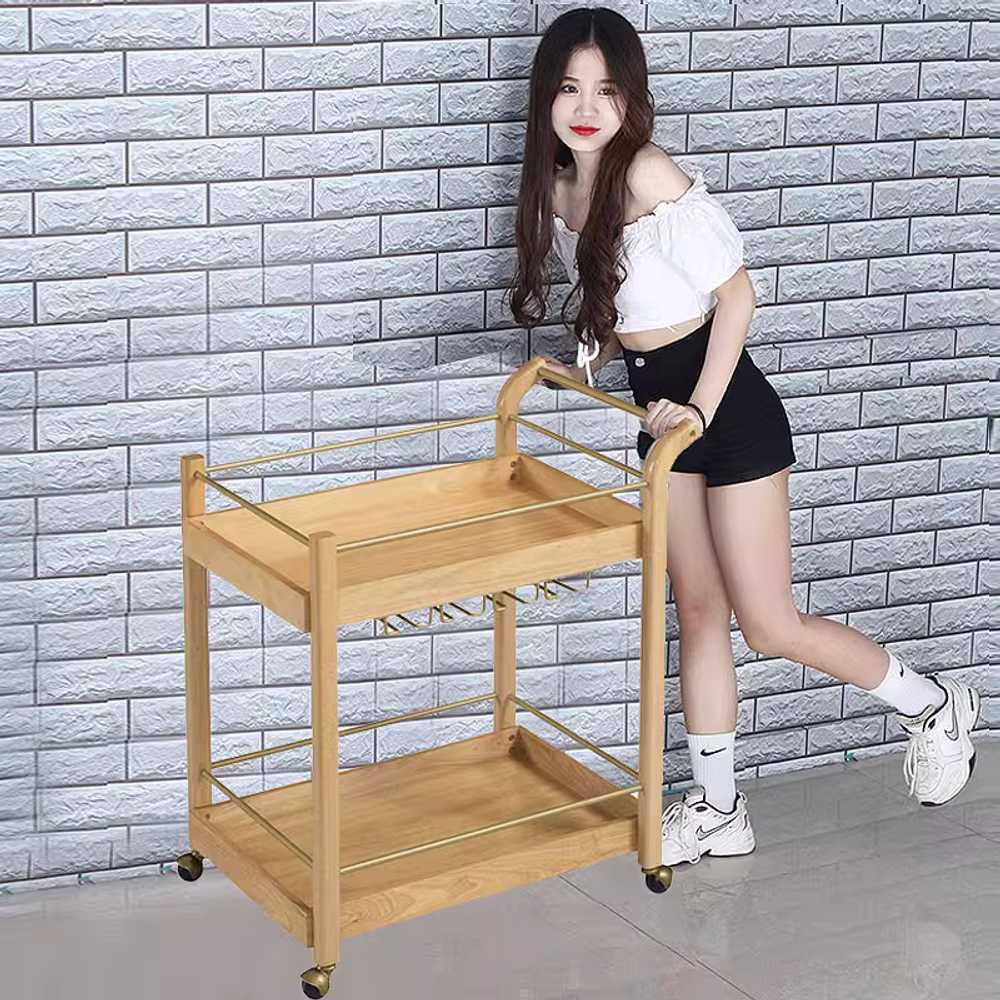 와인트롤리 카트 웨건 빈티지 다이닝 서빙 호텔 원목 - 상세 이미지 2