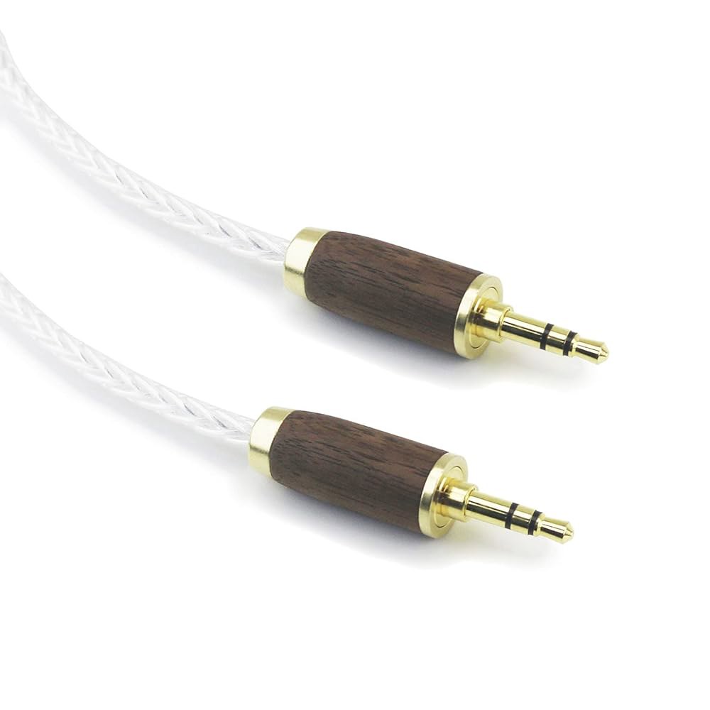 NewFantasia 3.5mm 수-수 스테레오 오디오 1.5m/4.9피트 홈 OCC 구리 8코어 크리스탈 도금 와이어 스마트폰 스피커 자동차 월넛 우드 헤드폰 실버 코드 AUX - 상품 이미지