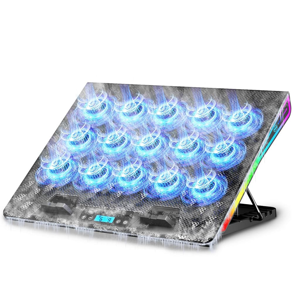 15개의 쿨러 팬이 있는 AICHESON 게이밍 노트북 쿨링 패드, 15-18인치 노트북을 위한 RGB 얼티밋 컴퓨터 스탠드 베이스, 사일런트 팬, 블루 LED 조명 15FN - 상품 이미지