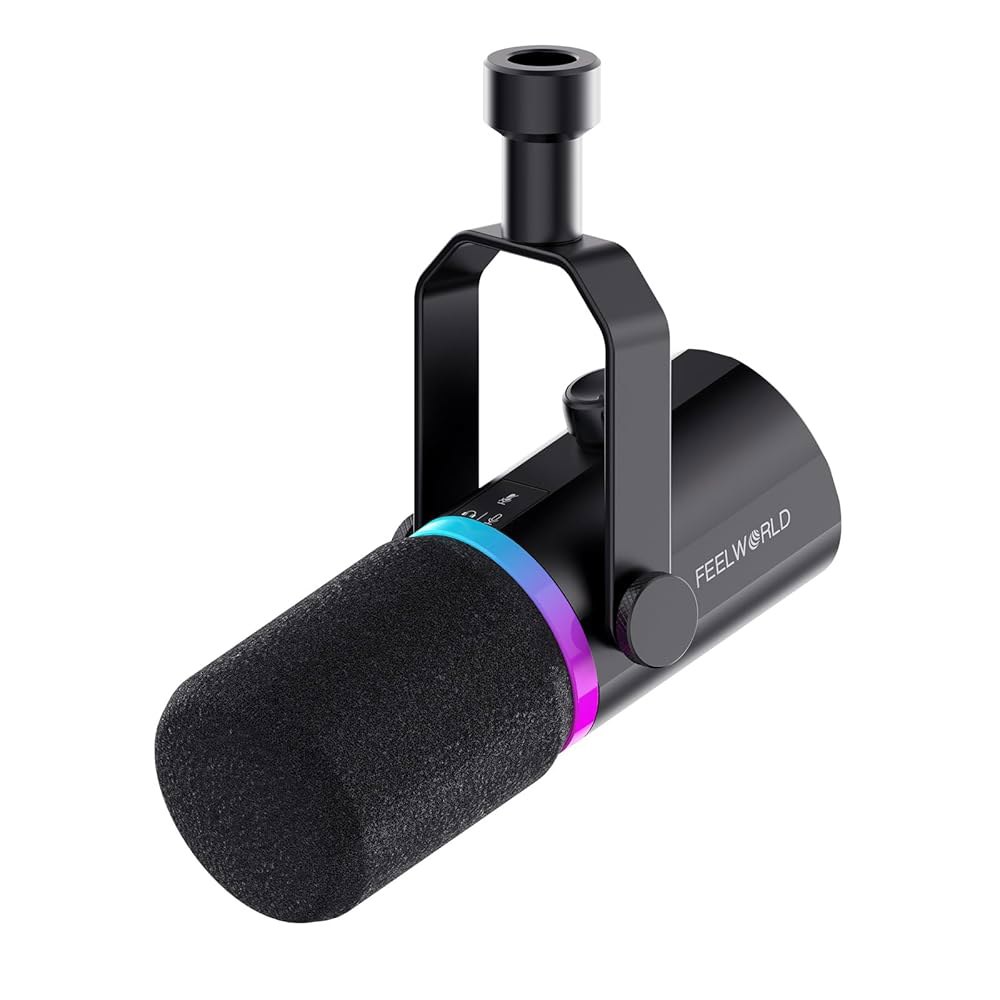 FEELWORLD PM1 XLR USB 다이내믹 마이크 팟캐스트 녹음용 PC 컴퓨터 게임 라이브 스트리밍 보컬 보이스 오버, 음성 차단 기능이 있는 스튜디오 메탈 마이크, RGB - 상품 이미지