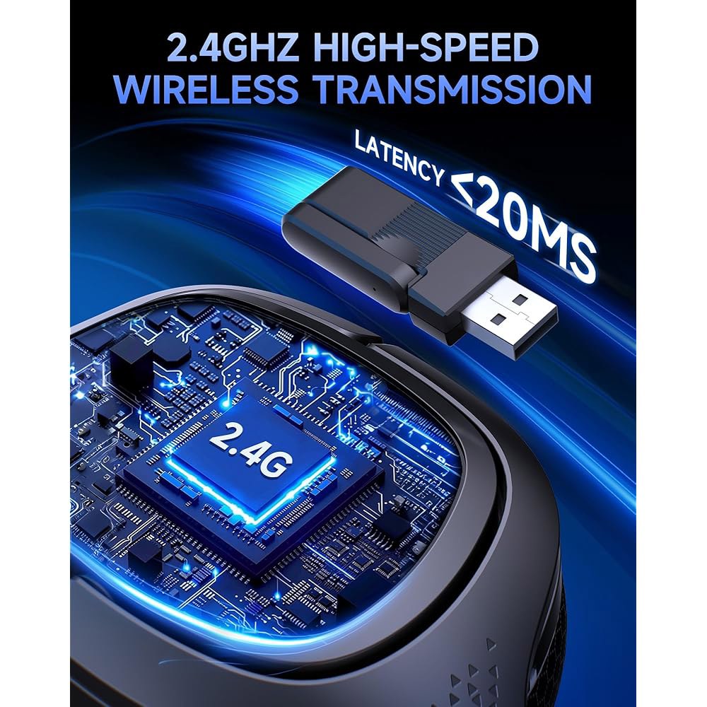 PS5, PS4, PC, 스위치, 블루투스 5.4 및 2.4GHz 초저지연 연결, 노이즈 캔슬링 기능이 있는 플립 마이크, 3D 서라운드 사운드, 30시간 이상 배터리용 gmrpw - 상세 이미지 3
