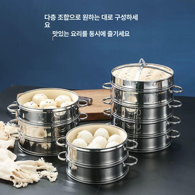 스텐 대나무 찜기 딤섬 만두 찜판 업소용 찜통 - 상세 이미지 3